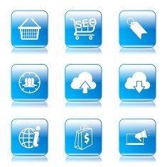 SEO Internet Sign Square Vector Blue Icon Design Set 7 N7