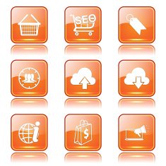 SEO Internet Sign Square Vector Orange Icon Design Set 7 N11