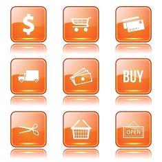 Shopping Sign Square Vector Orange Icon Design Set N11