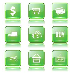 Shopping Sign Square Vector Green Icon Design Set N11