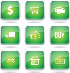 Shopping Sign Square Vector Green Icon Design Set N12