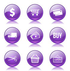 Shopping Sign Violet Vector Button Icon Design Set N10