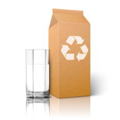 Realistic blank craft paper package with recycle sign and glass