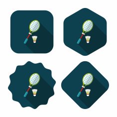 badminton racket and ball flat icon with long shadow eps10 N7