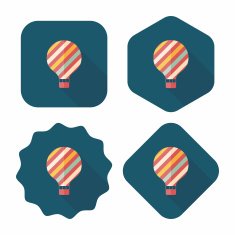 Hot Air Balloon flat icon with long shadow N53