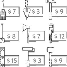 Contour vector icons for hand tools store