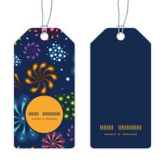 Vector holiday fireworks vertical round frame pattern tags set
