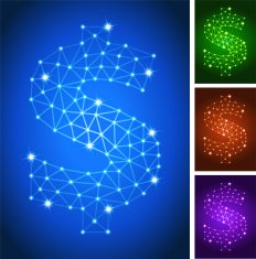 Dollar Sign on triangular nodes connection structure vector art