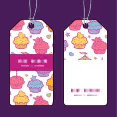 Vector colorful cupcake party vertical stripe frame pattern tags set N2