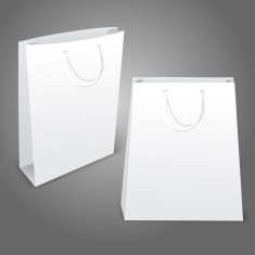Two realistic white blank paper bags Isolated on grey background N2