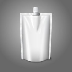 Blank white realistic plastic pouch with cap isolated on grey