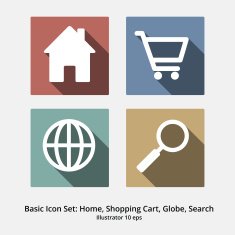 Basic Icon Set Home shopping Cart Globe Search Flat Design