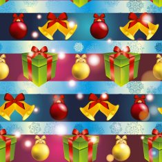 New year pattern with tree toys gift and Christmas bell N2