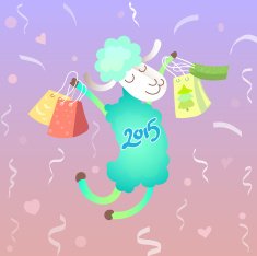 Green sheep with bags for shopping