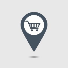 Online Shopping Map pointer with shopping icon