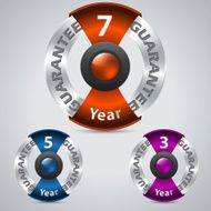 Metallic warranty badges with color ribbons