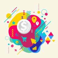 Dollar on abstract colorful spotted background with different el