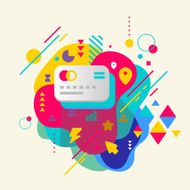 Bank cards on abstract colorful spotted background with differen