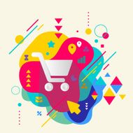 Shopping trolley on abstract colorful spotted background with di
