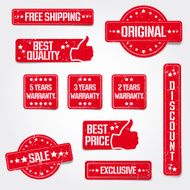Red labels with different signs of the business world