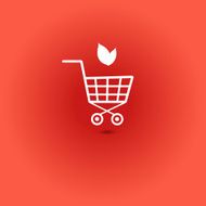 Sign shopping basket on a red background N2