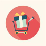 shopping cart flat icon with long shadow N19