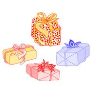 Gifts for Christmas with ribbon and poinsettia vector