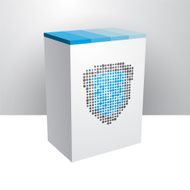 White box with blue shield
