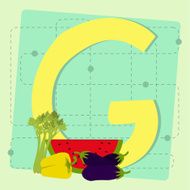 Letter &quot;g&quot; from stylized alphabet with fruits and vegetables