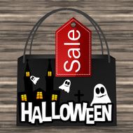 Halloween Bag Sale Wood Background Creative Design