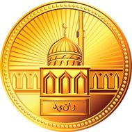 vector Arab gold dinar coin with image of mosque