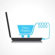 Online shopping concept with cart and laptop