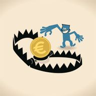 Businessman and bear trap with money (Euro sign) as bait