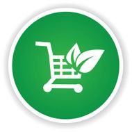 Ecology shopping cart symbol on green button vector