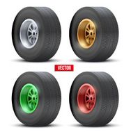 Set of sports car colorful wheels Vector illustration