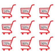 Red Shopping Cart Icons with Discount Tags