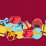 Seamless celebration pattern with sticker gift boxes