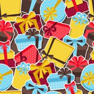 Seamless celebration pattern with sticker gift boxes N2