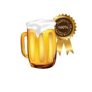 Beer on mug with a ribbon Satisfaction Guarateed