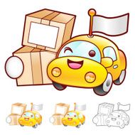 Car mascot moving a box