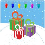 Fairy Lights And Gift Boxes On Snow