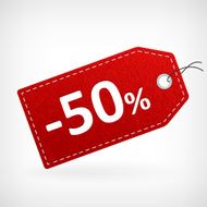 Red leather price labels fifty percent sale off