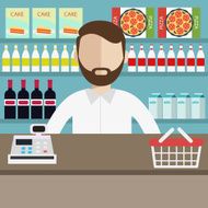 Cashier man standing in supermarket