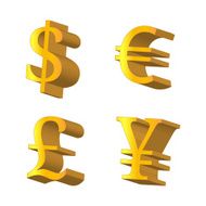 Golden Currencies Symbols Dollar Euro Pound Yen