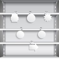 Supermarket shelves with wobblers