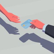 Male hand giving a credit card Retro style illustration