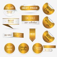 Collection of golden premium promo seals stickers isolated vect