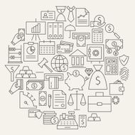 Money Finance Banking Line Icons Set Circular Shaped