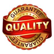 Quality guarantee golden label with ribbon