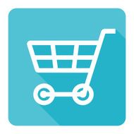 Cart shopping icon vector illustration on blue background (flat design)